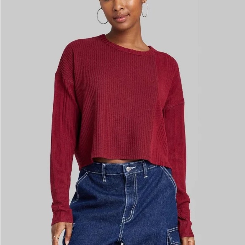 Wild Fable Waffle Knit Long Sleeve Crop Top
